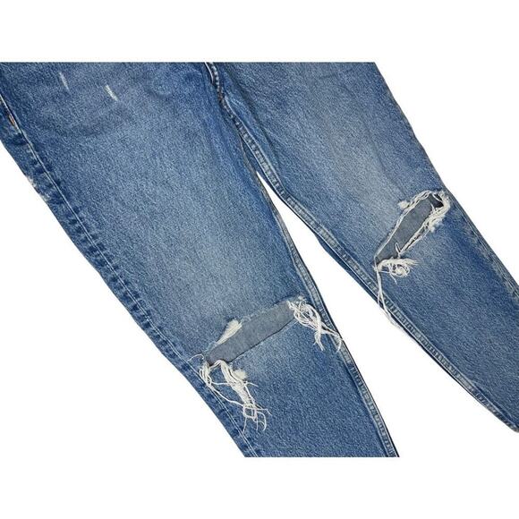 Zara Ripped Destroyed Distressed Blue Jeans sz 8 High Rise Mom Jeans Classic Fit - Picture 4 of 10